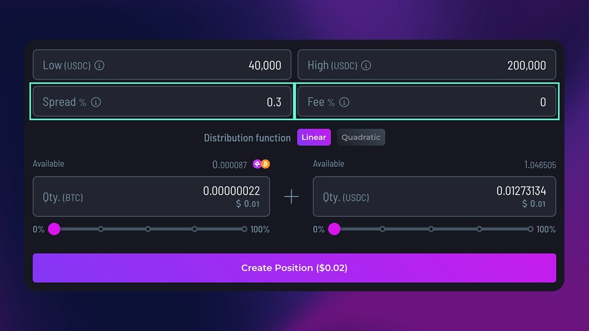RUJI Trade CCL form highlighting spread and fee inputs